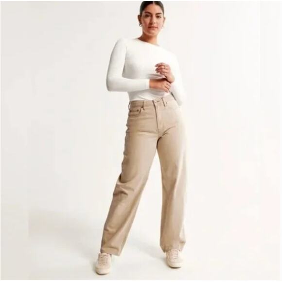 ABERCROMBIE & FITCH The Taper Jean High Rise Oat Taupe Sz 33/16S $98 {Q12} - Picture 1 of 6